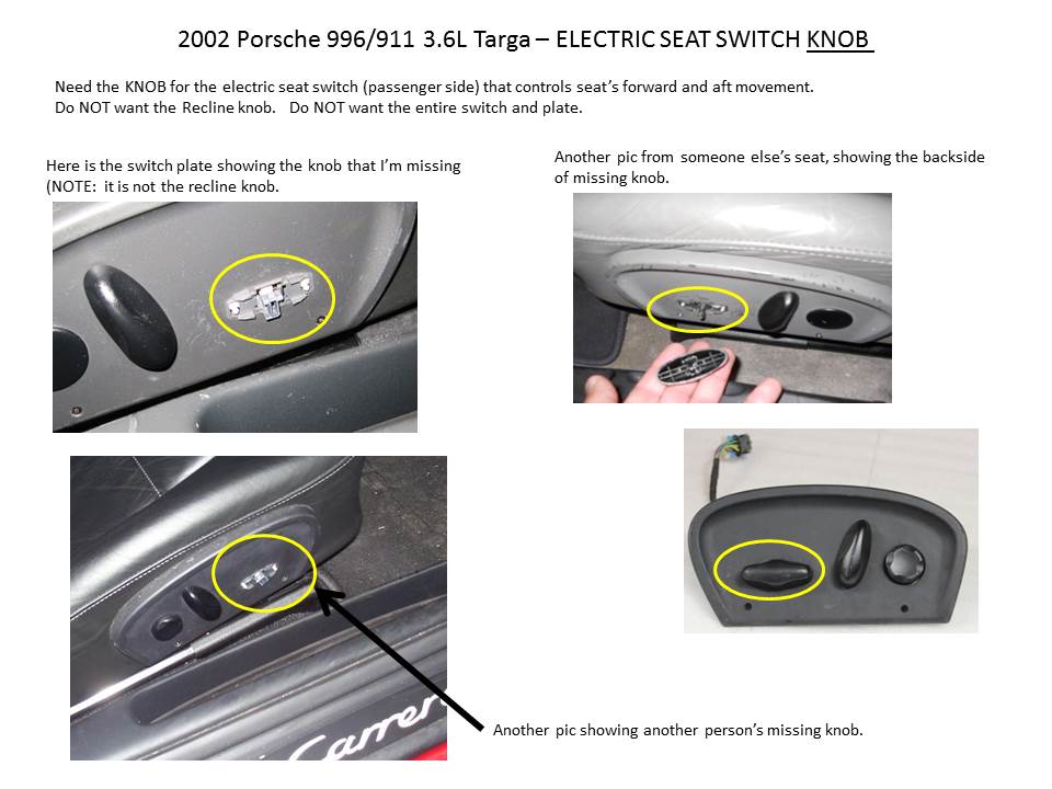 Power Seat control knob 996 Series (Carrera, Carrera 4, Carrera 4S